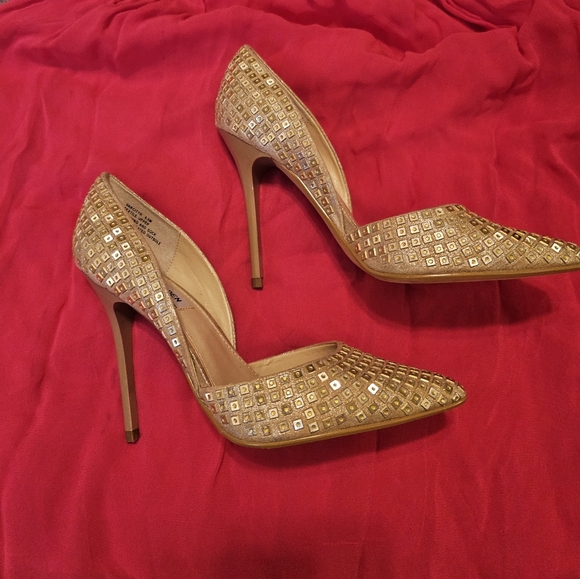 Steve Madden Varcityr Gold Multi D'Orsay Pumps Gold Sequin High Heels 8.5M - Picture 13 of 15